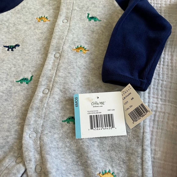 NWT Little Me “Velour Dinos” Snap Footed One-Piece, Size 6M - Picture 4 of 6